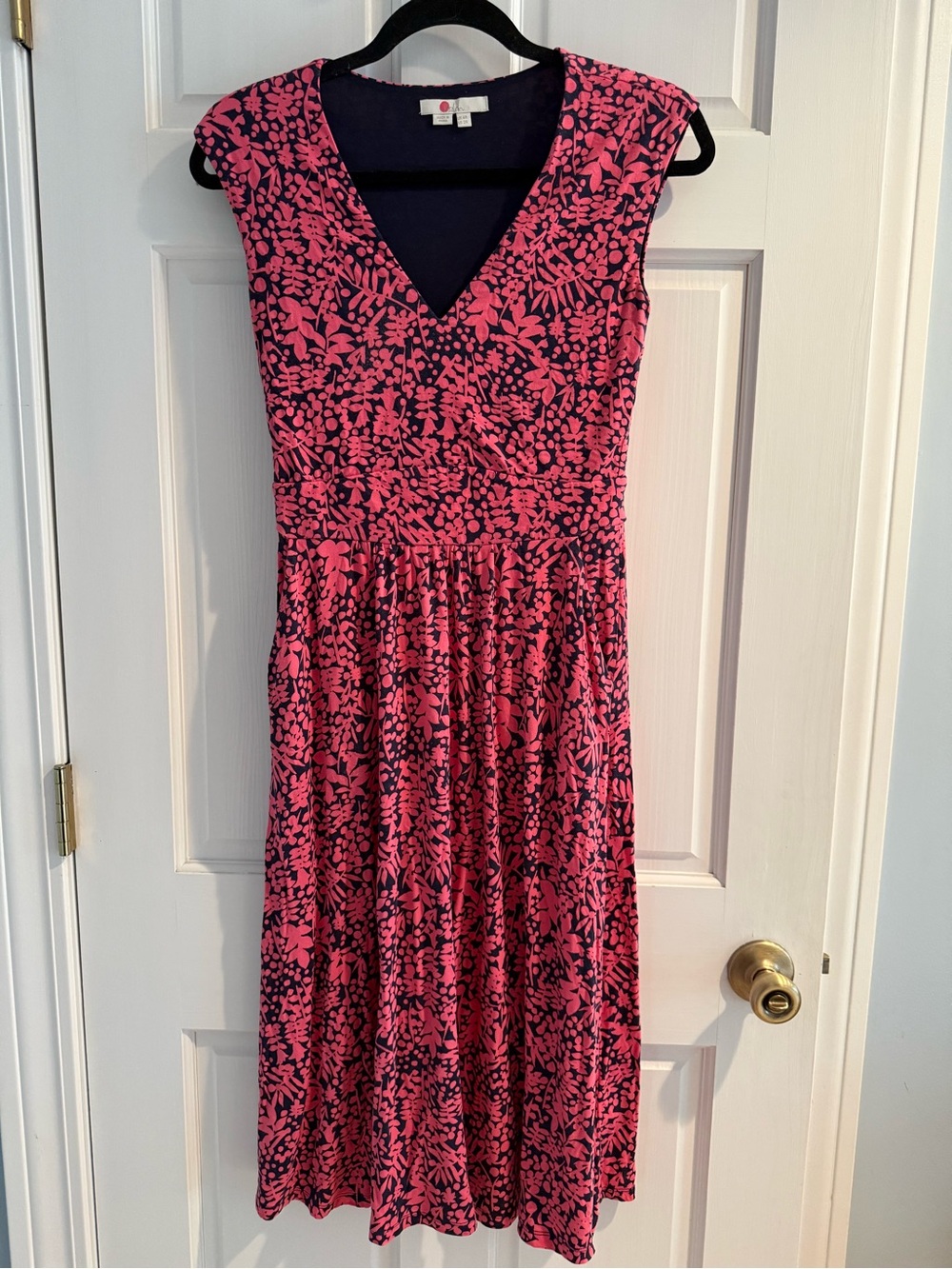 Boden Odilie Pink & Navy Floral Midi Dress Size 2
